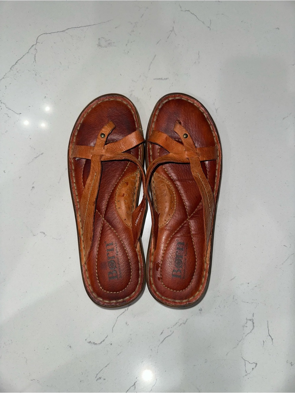 Born Brown Leather Slide Sandals
